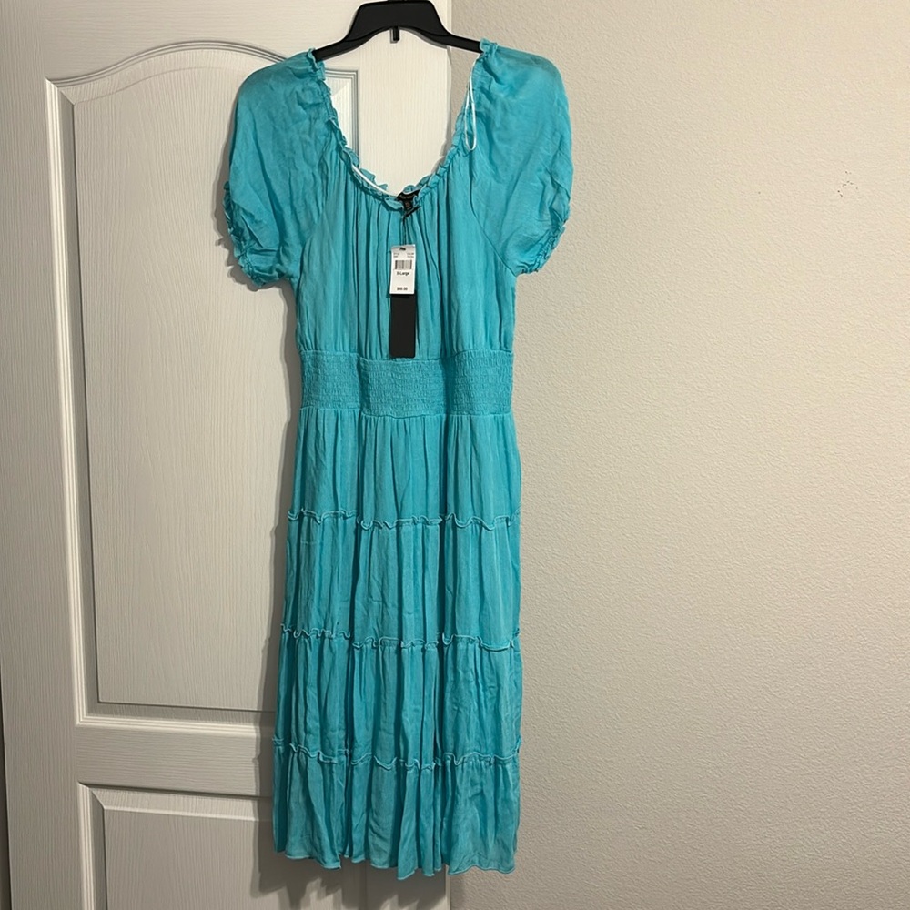 Turquoise Peasant Full Skirt Dress